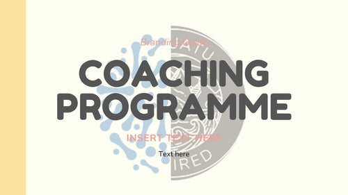 Placeholder image for a coaching programme with text 'Coaching Programme' and placeholder text 'Text Here'.