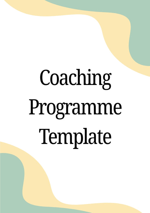 Cover of a 'Coaching Programme Template' with abstract design elements.