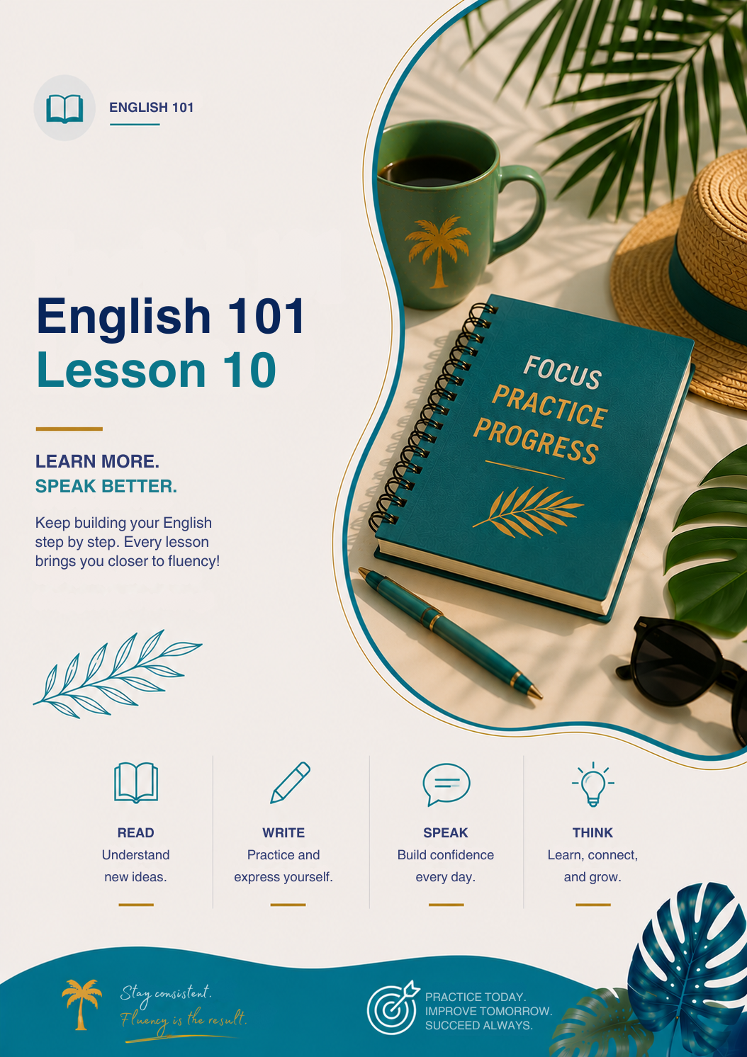 English 101 Lesson 10 Workbook | ESL English Learning Resource, Speaking & Writing Practice Guide for Beginners