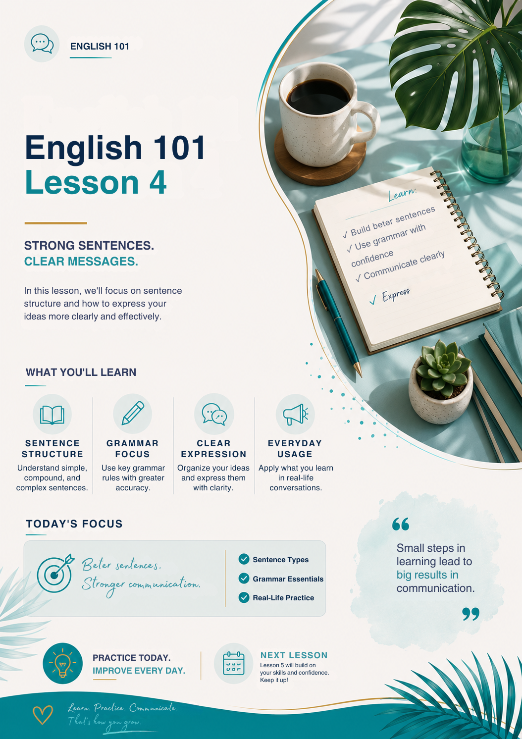 English 101 Lesson 4 Worksheet | Grammar, Sentence Structure & Communication Skills Workbook