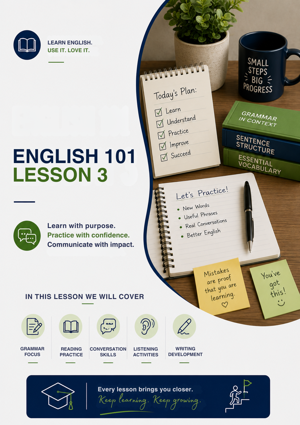 English 101 Lesson 3 Workbook | Beginner English Grammar, Reading, Speaking & Writing Activities