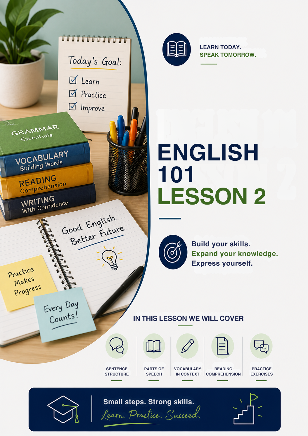 English 101 Lesson 2 Template | Editable ESL & English Language Learning Worksheet for Students