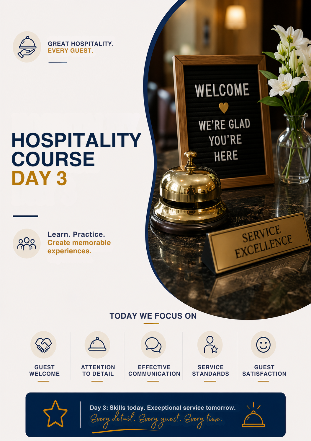 Hospitality Course Day 3 Workbook Template | Editable Guest Service & Hospitality Excellence Training Guide