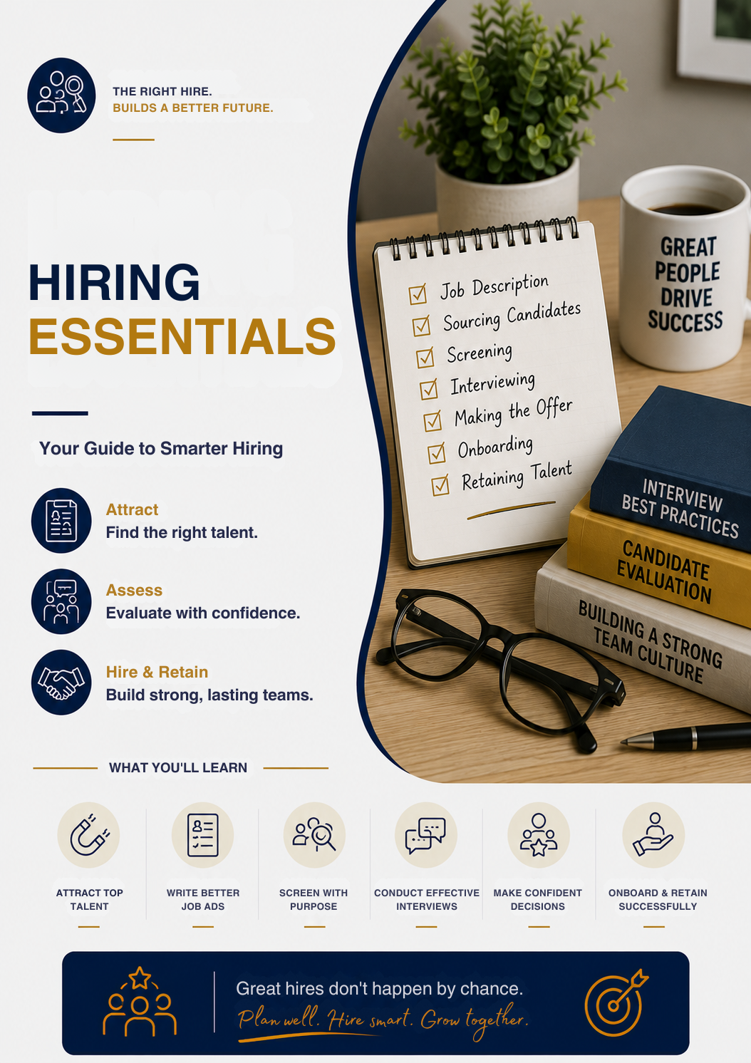 Hiring Essentials Workbook | Recruitment, Interviewing, Candidate Selection & Employee Onboarding Guide
