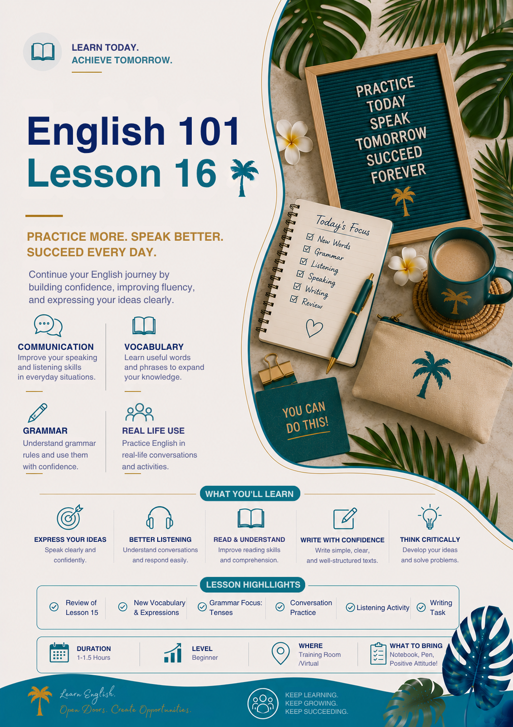 English 101 Lesson 16 | Beginner English Learning Workbook & Classroom Resource