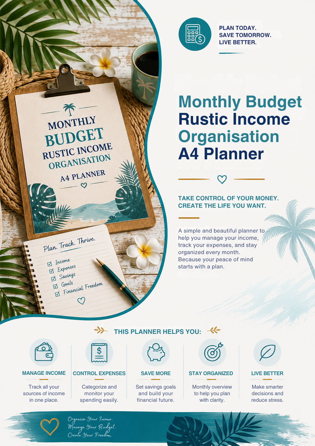 Monthly Budget Rustic Income Organisation A4 Planner