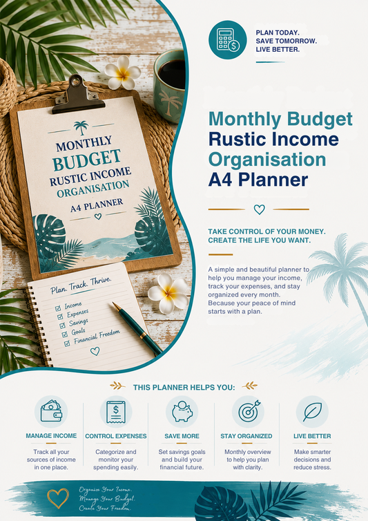 Monthly Budget Rustic Income Organisation A4 Planner