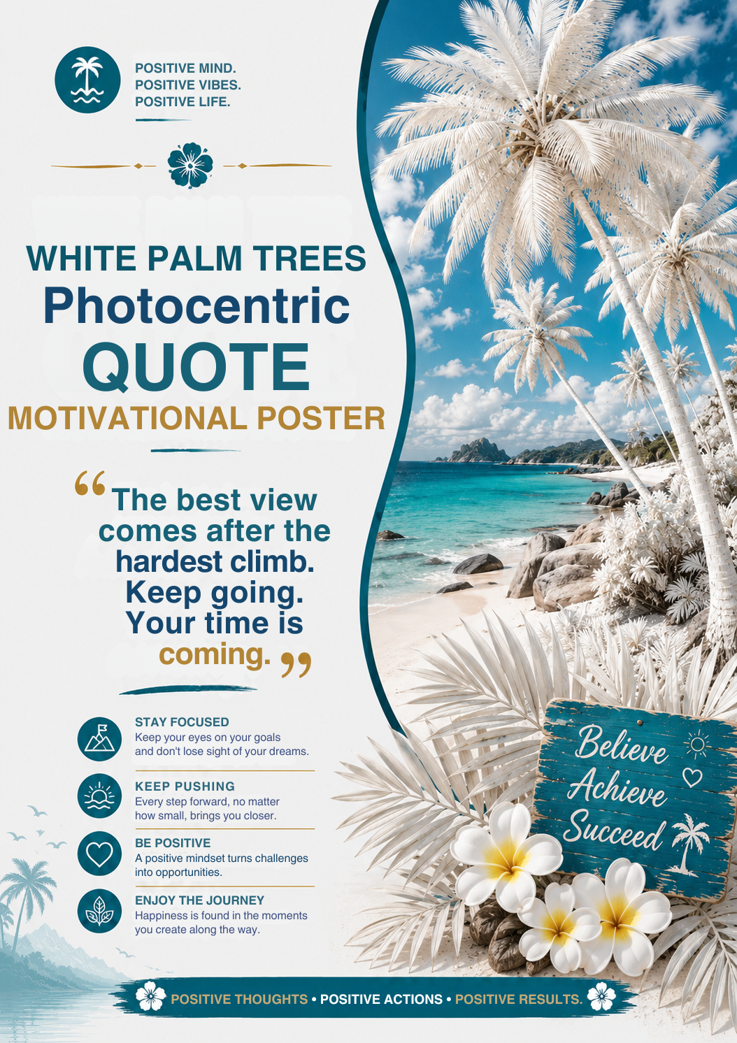 White Palm Trees Photocentric Quote Motivational Poster (50 x 70 cm)