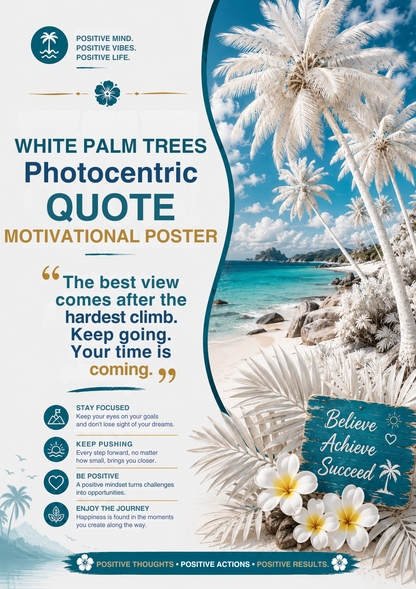 White Palm Trees Photocentric Quote Motivational Poster (50 x 70 cm)